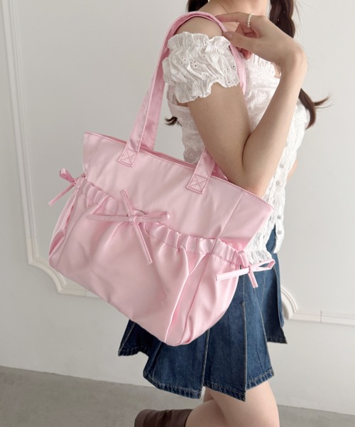 Loueme トートバッグ メニーポケットリボンサテンバッグ レディース