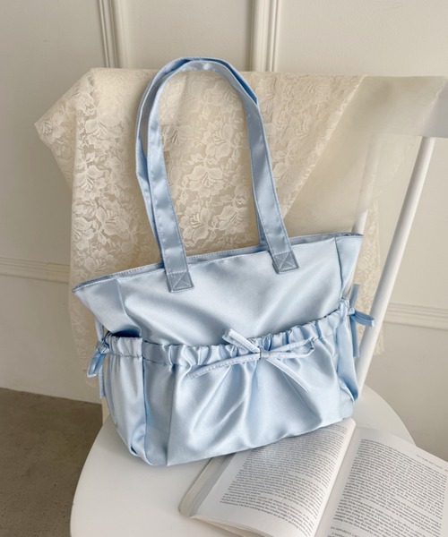 Loueme トートバッグ メニーポケットリボンサテンバッグ レディース