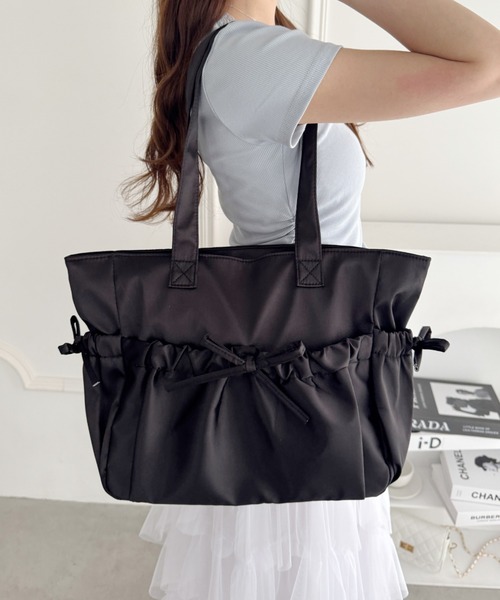 Loueme トートバッグ メニーポケットリボンサテンバッグ レディース