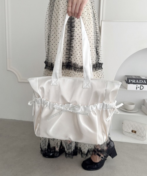Loueme トートバッグ メニーポケットリボンサテンバッグ レディース