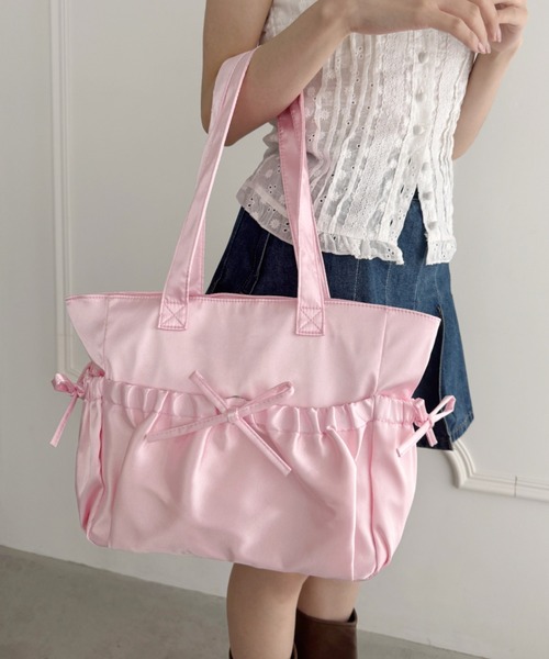 Loueme トートバッグ メニーポケットリボンサテンバッグ レディース