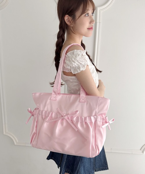Loueme トートバッグ メニーポケットリボンサテンバッグ レディース