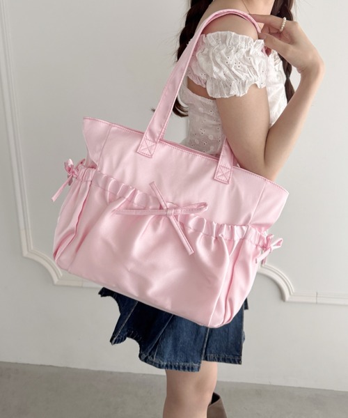 Loueme トートバッグ メニーポケットリボンサテンバッグ レディース