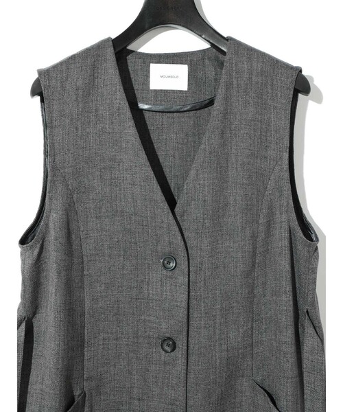 ベスト ジレ MIDIUMISOLID for Ladies Aラインノーカラーロングジレ レディース MIDIUMISOLID ベスト ジレ for Ladies Aラインノーカラー