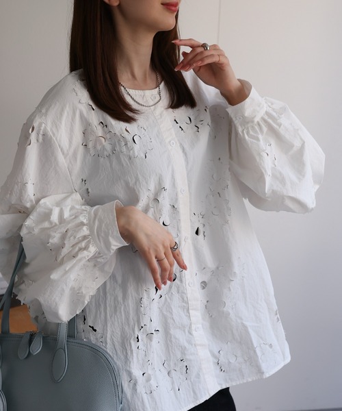 ブラウス シャツ 「レディース商品」オーバーサイズカットワークブラウス レディース