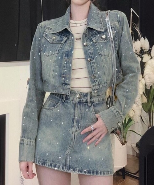 SHEENA セットアップ セットアップ ラインストーンデニム