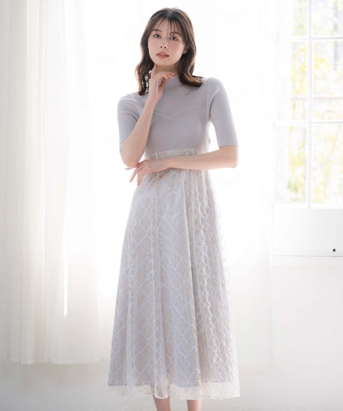 Noela ワンピース ラメチェックハーフスリーブドッキングニット
