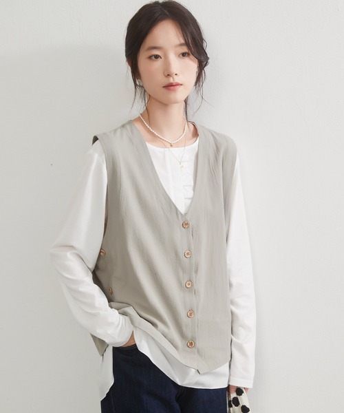 ベスト ジレ On One's Own 多ボタンVネックベスト レディース On One's Own ベスト ジレ 多ボタンVネックベスト レディース