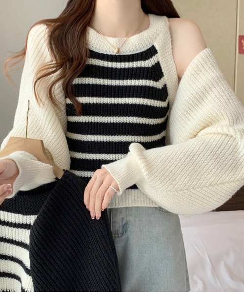 「DIAVEL」 ニットアンサンブル M ホワイト レディース_画像2