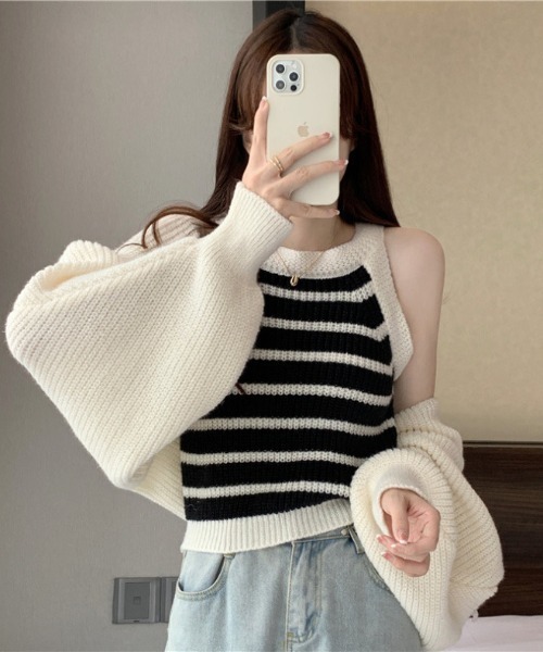 「DIAVEL」 ニットアンサンブル M ホワイト レディース_画像4