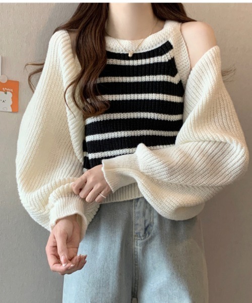 「DIAVEL」 ニットアンサンブル M ホワイト レディース_画像8