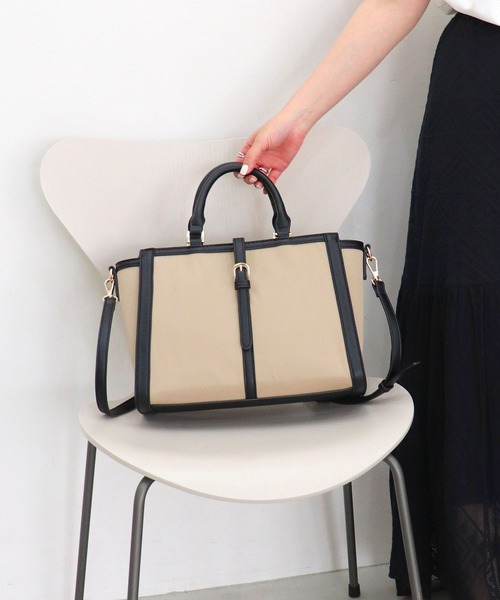 MIAN トートバッグ ベルトデザイン2wayスクエアトートバッグ