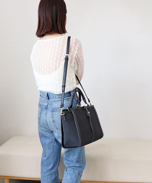 MIAN トートバッグ ベルトデザイン2wayスクエアトートバッグ