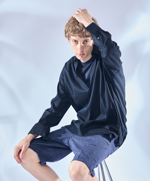 ABAHOUSE（アバハウス） シャツ 「リネンブレンド」スキッパー プル