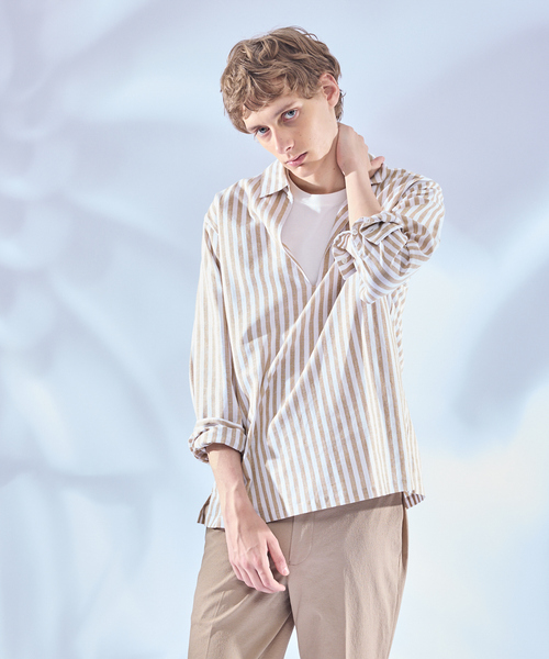 ABAHOUSE（アバハウス） シャツ 「リネンブレンド」スキッパー プル