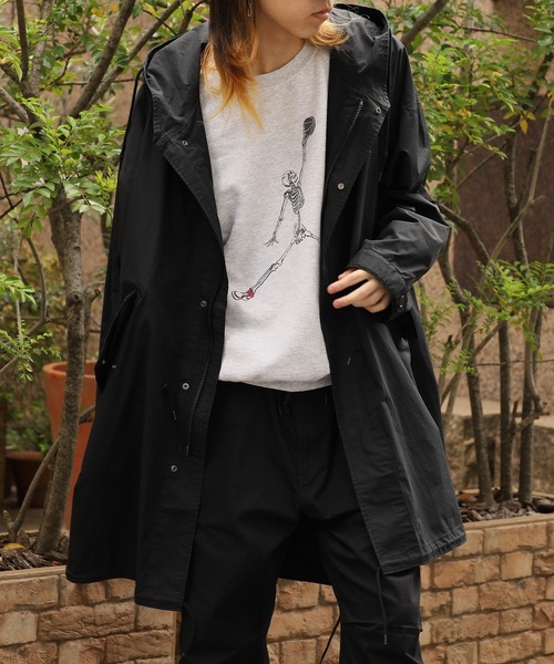 【えだまめ】【新品】【美品】無印良品 フード付きモッズコート XL　黒 えだまめ】【新品】【美品】無印良品 フード付きモッズコート XL 黒