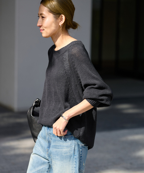 フレームワーク　リネンコットンラグランニット　ホワイト　長袖 FRAMeWORK（フレームワーク）の「リネンコットンラグランニット