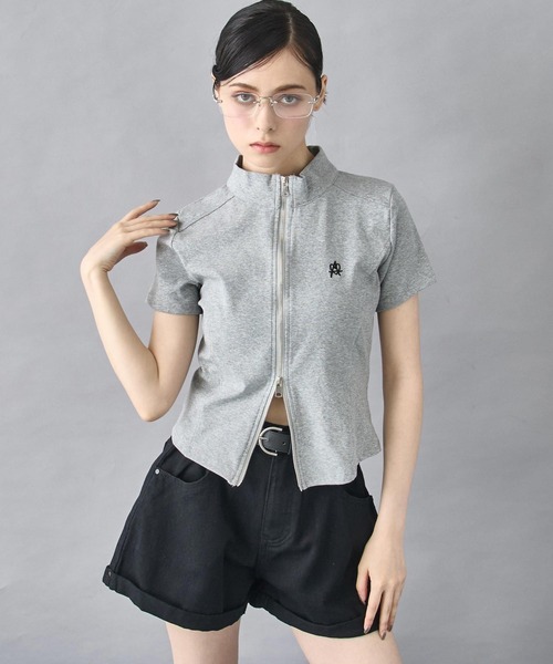 ANAP（アナップ） tシャツ ハート ロゴ モックネック ダブルZIP 半袖