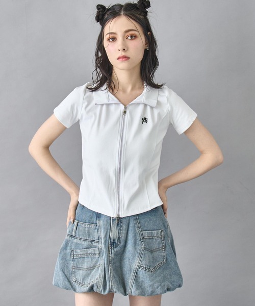 ANAP（アナップ） tシャツ ハート ロゴ モックネック ダブルZIP 半袖