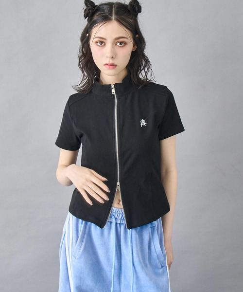 ANAP（アナップ） tシャツ 半袖 ハート ロゴ モックネック ダブルZIP