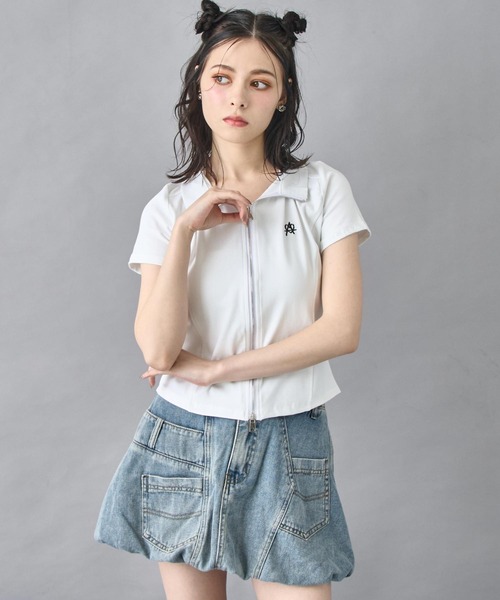 ANAP（アナップ） tシャツ ハート ロゴ モックネック ダブルZIP 半袖