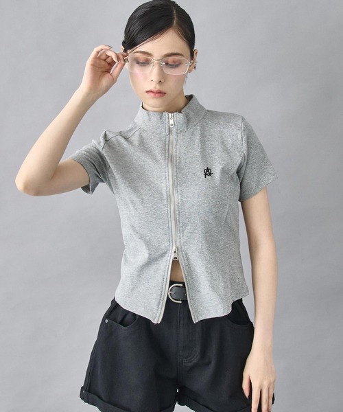 ANAP（アナップ） tシャツ 半袖 ハート ロゴ モックネック ダブルZIP