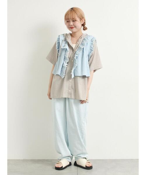 Samansa Mos2 ベスト ジレ デニムフリルベスト レディース