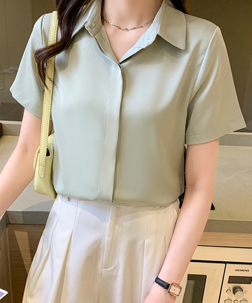 ブラウス シャツ マットサテン比翼シャツ レディース : ZOZOTOWN