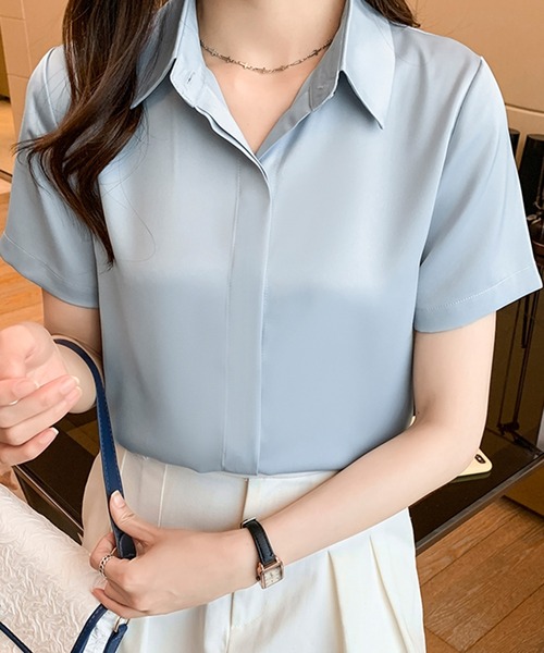 ブラウス シャツ マットサテン タックシャツ レディース ブラウス シャツ マットサテン比翼シャツ レディース : ZOZOTOWN
