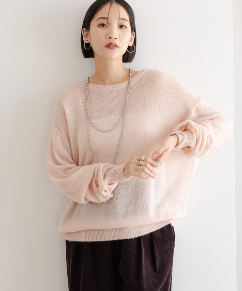 【ベージュ】モヘアライクシアー2WAY ニットプルオーバー LOWRYS FARM（ローリーズファーム） ニット セーター シアーモヘア