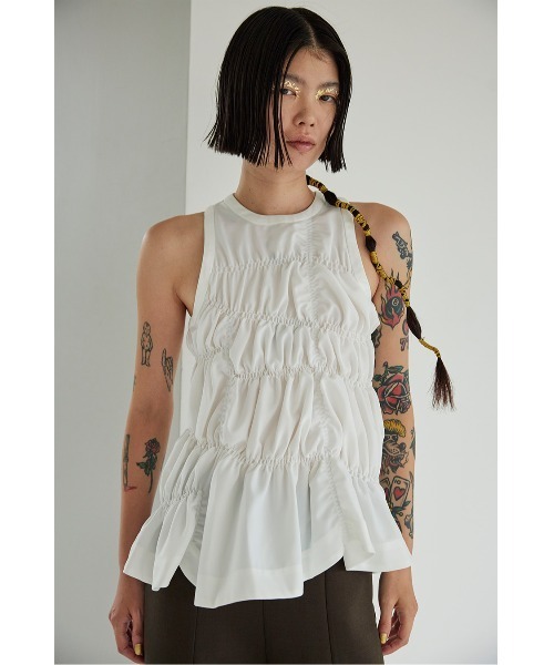 IRREGULAR SHIRRING TOP レディース