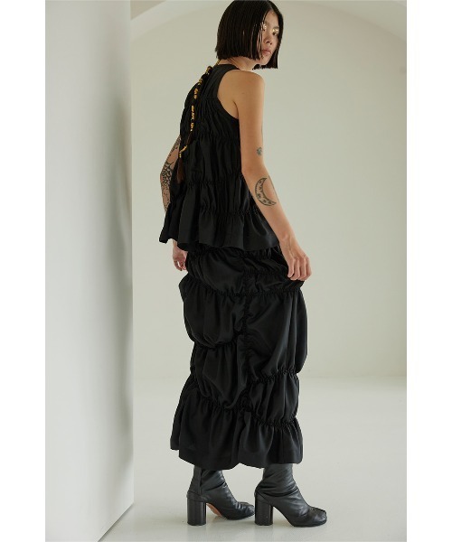OMMO（オーエムエムオー） IRREGULAR SHIRRING TOP レディース