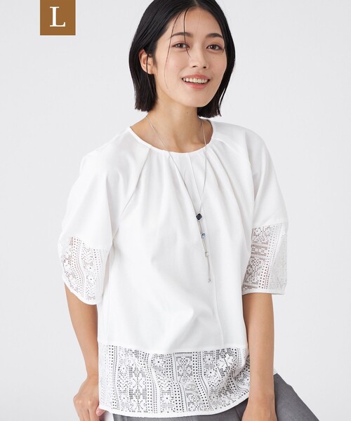 tシャツ 「L」「接触冷感・吸水速乾・抗菌防臭・UV・ウォッシャブル」コンパクト40Gポンチ×ラッセルレース レディース