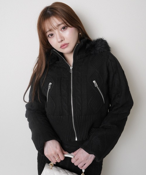 LIP SERVICE ウォームケーブルニット中綿ジャケット LIP SERVICE（リップサービス） ダウンコート ダウンジャケット
