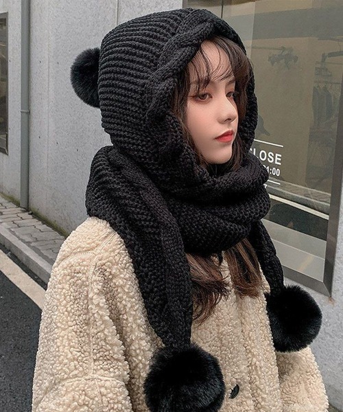 c.u.l ニット帽 ニットキャップ ボンボン ローゲージ ニットキャップ