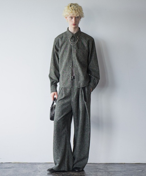 HAREセットアップ　コンパクトツイードシャツ＆ツイードクロスタックワイドパンツ HARE スラックス 「SET UP対応」ツイードクロスタックワイドパンツ