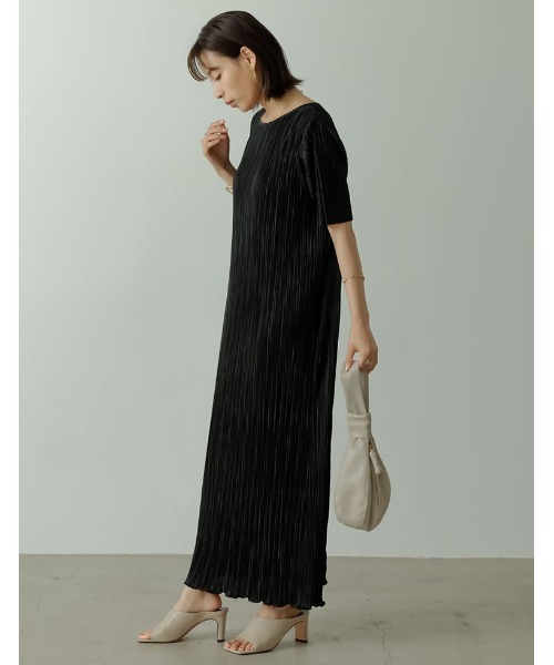 「Re:EDIT」 半袖ワンピース MEDIUM ブラック レディース_画像3