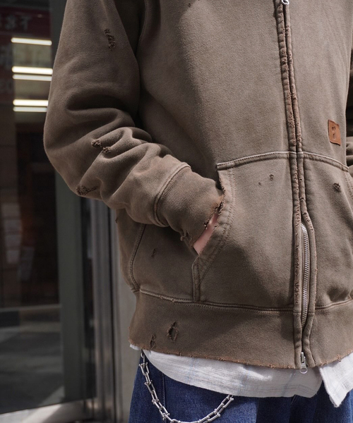 JieDa（ジエダ） パーカー DAMAGE PATCH ZIP HOODIE メンズ : ZOZOTOWN