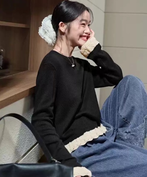 ニット セーター 裾フリルクルーネックニット レディース : ZOZOTOWN