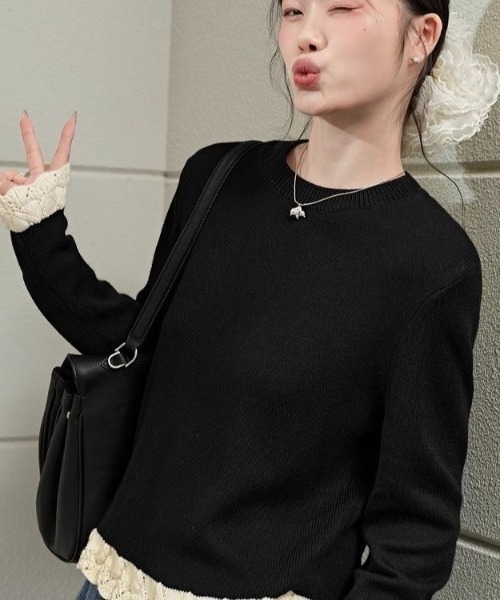 ニット セーター 裾フリルクルーネックニット レディース : ZOZOTOWN