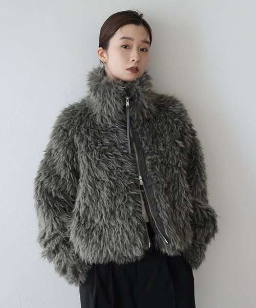 Yeoun ブルゾン アウター ダブルジップミックスシープファーブルゾン