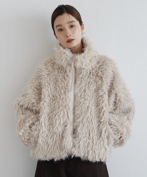 Yeoun ブルゾン アウター ダブルジップミックスシープファーブルゾン