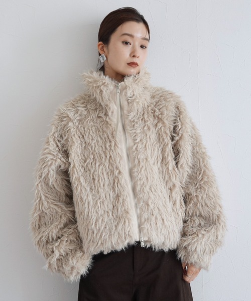 Yeoun ブルゾン アウター ダブルジップミックスシープファーブルゾン