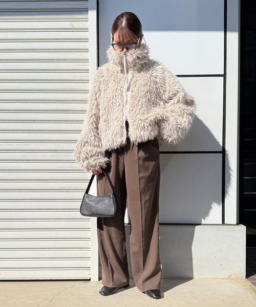 Yeoun ブルゾン アウター ダブルジップミックスシープファーブルゾン