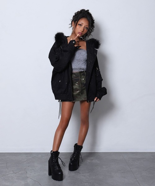 BLACK QUEENフード付きスタジャン ブラック BLACK QUEENフード付きスタジャン ブラック BLACK QUEENフード付き