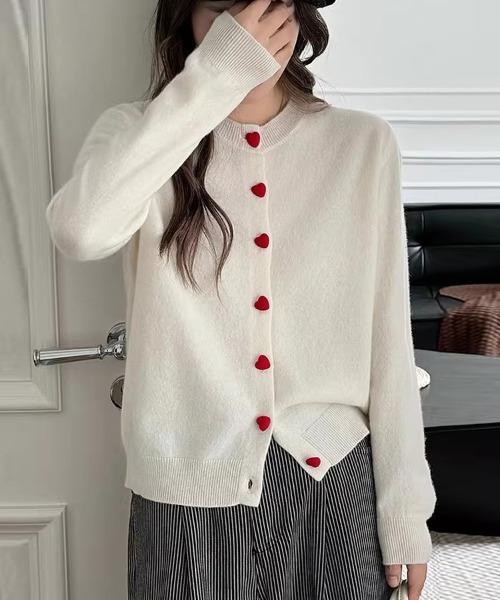 OBLI オブリ ハートボタンカーディガン カーディガン ハートボタンカーディガン レディース : ZOZOTOWN Yahoo