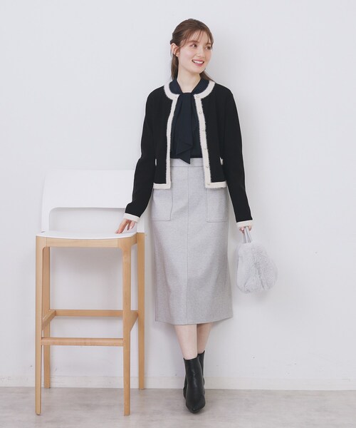 index（インデックス） カーディガン フェザーバイカラークルーネック