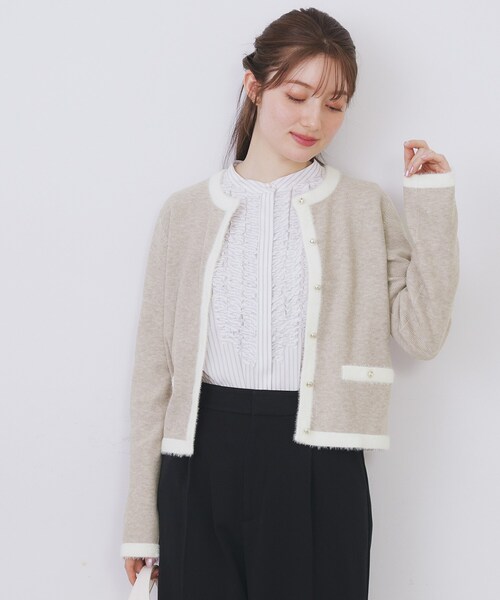 index（インデックス） カーディガン フェザーバイカラークルーネック