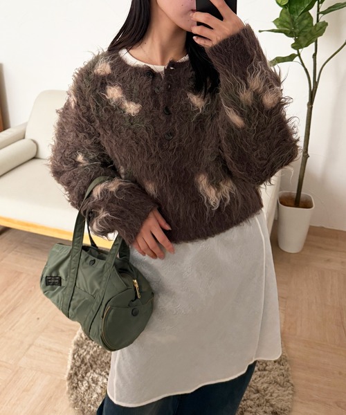MUHET（ミュエータ） ニット セーター shaggy flower henry neck knit