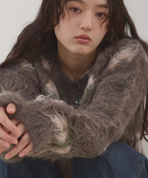 MUHET（ミュエータ） ニット セーター shaggy flower henry neck knit